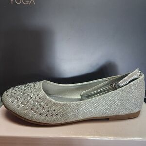 Silver Rhinestone Flat Shoe with Ankle Strap Size 4